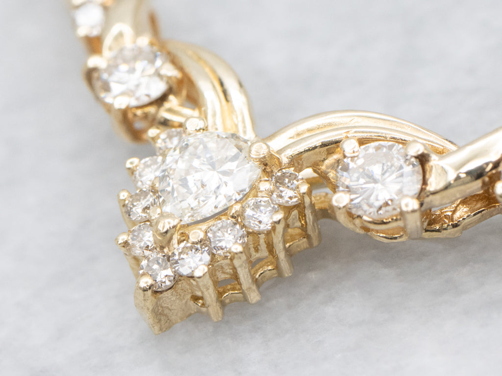 Diamond Twisting Yellow Gold Pendant Necklace