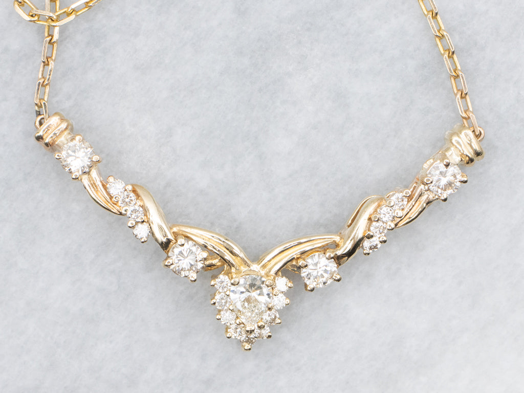 Diamond Twisting Yellow Gold Pendant Necklace