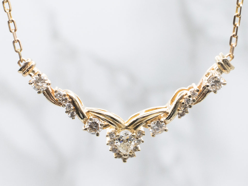 Diamond Twisting Yellow Gold Pendant Necklace
