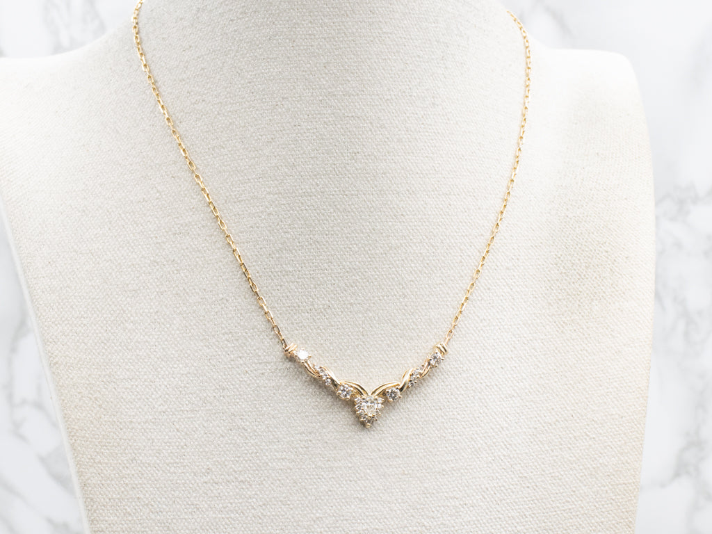 Diamond Twisting Yellow Gold Pendant Necklace