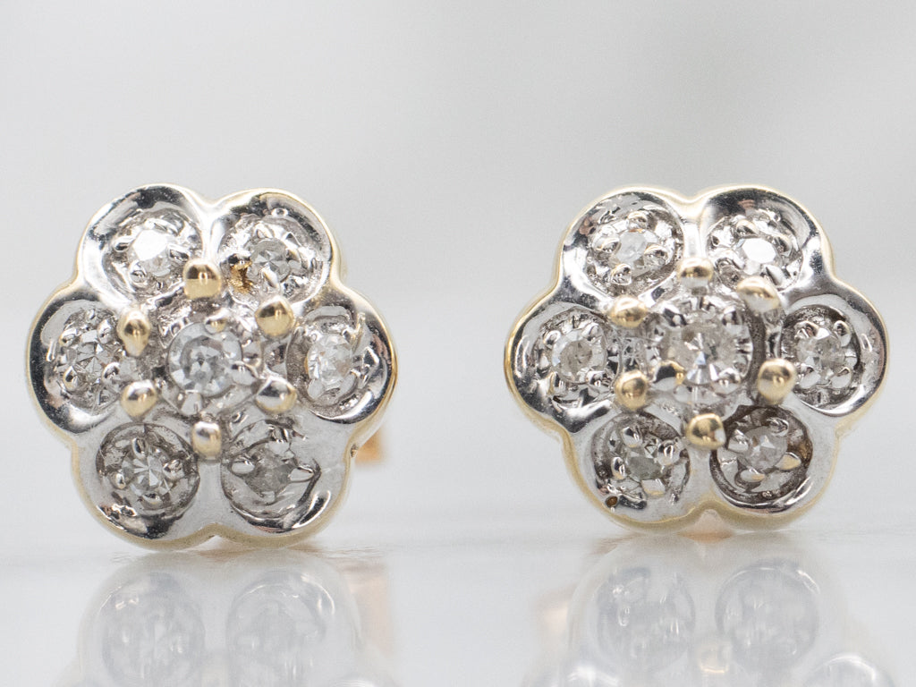 Two-Tone Gold Diamond Flower Stud Earrings