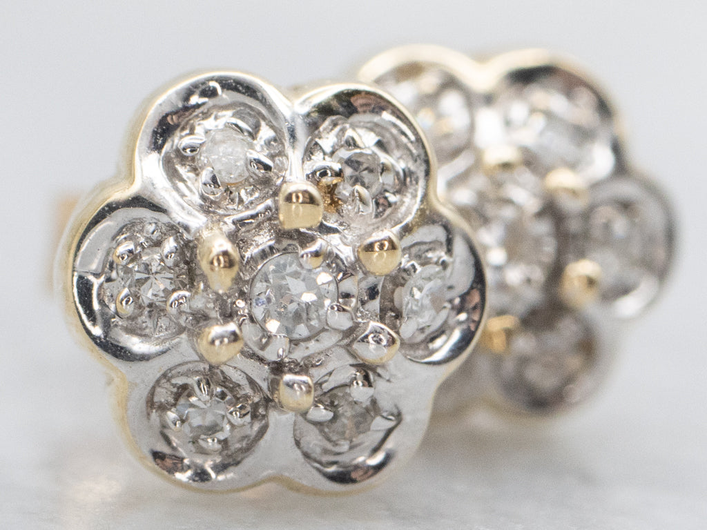 Two-Tone Gold Diamond Flower Stud Earrings