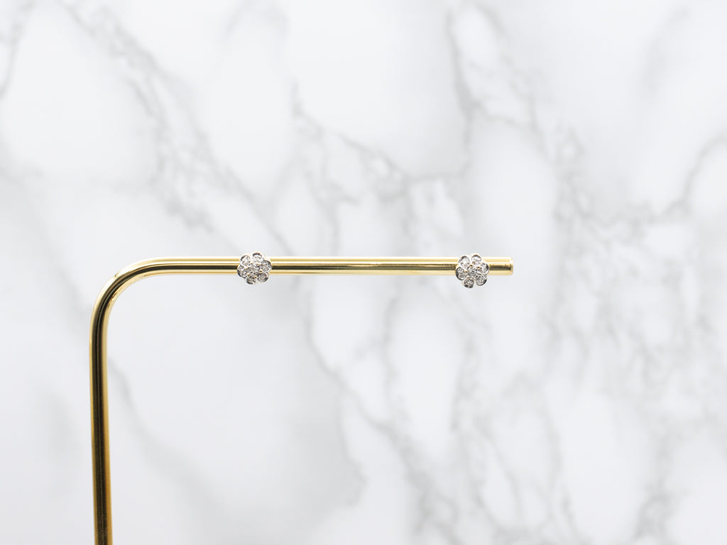 Two-Tone Gold Diamond Flower Stud Earrings