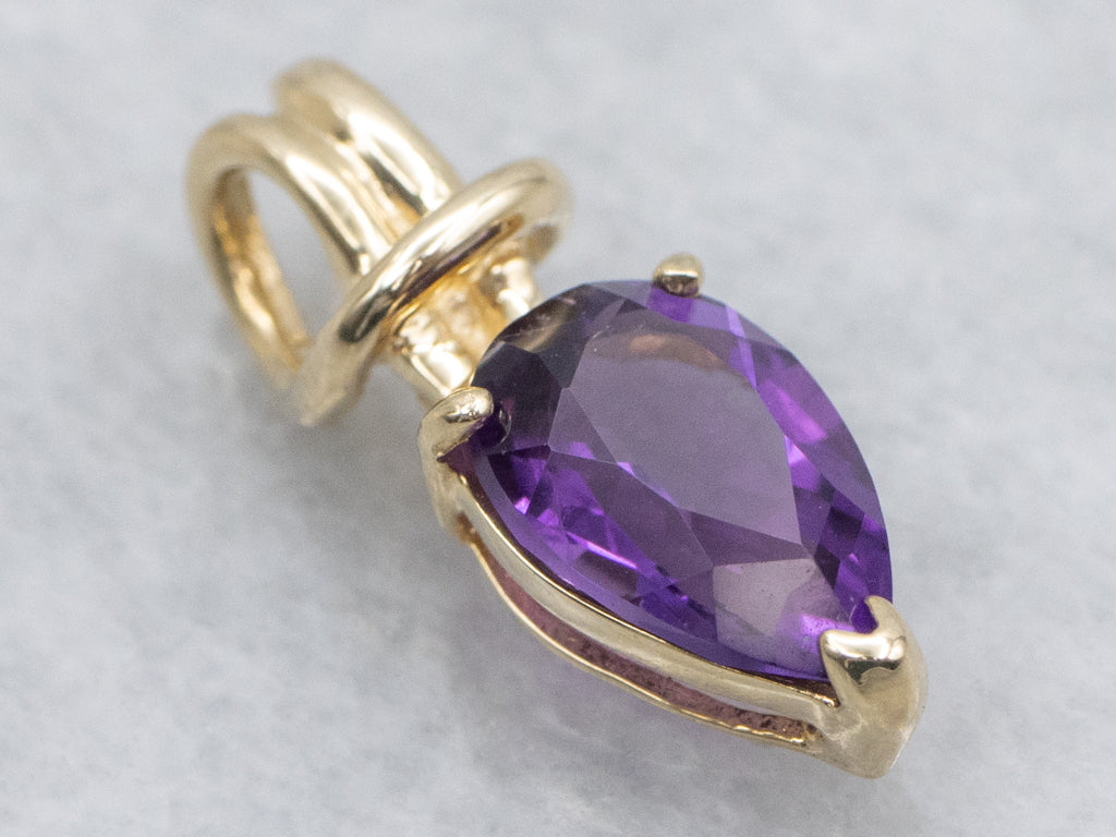 Pear-Cut Amethyst Yellow Gold Pendant