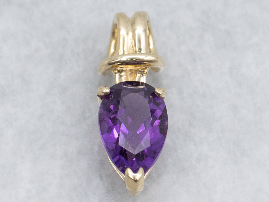 Pear-Cut Amethyst Yellow Gold Pendant
