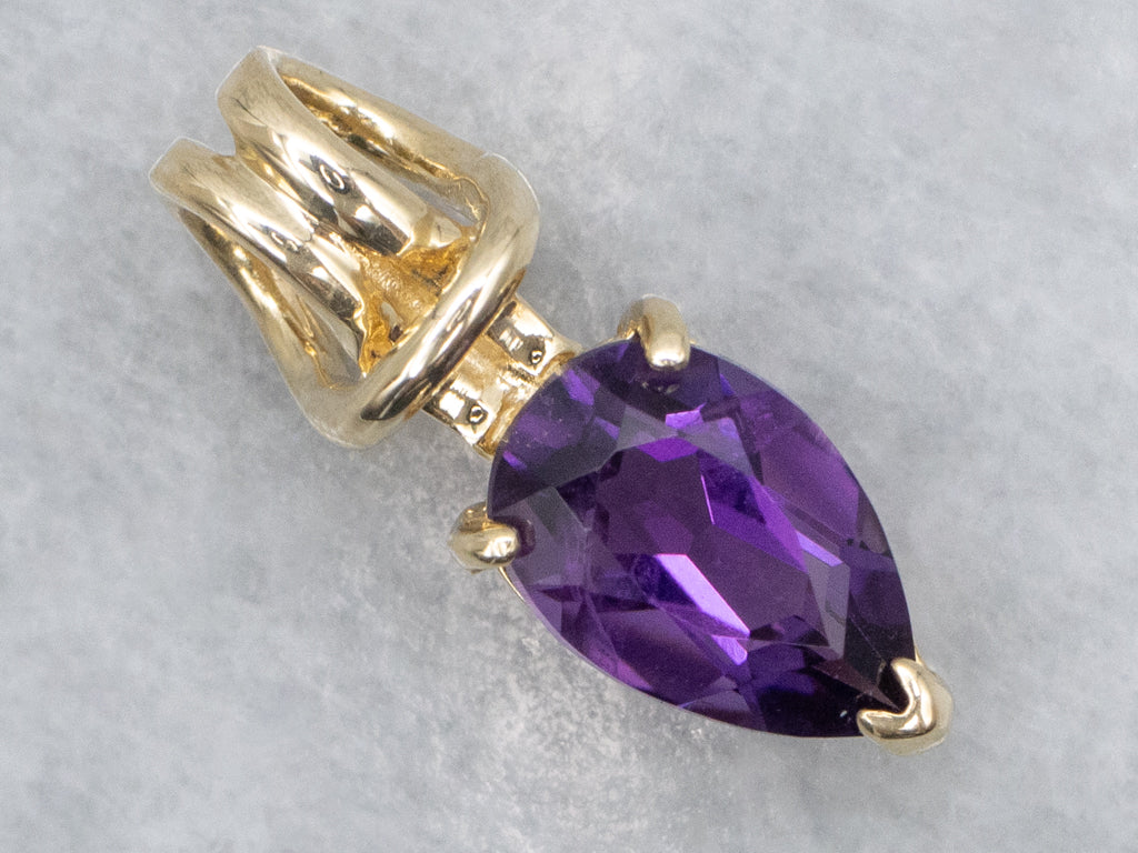 Pear-Cut Amethyst Yellow Gold Pendant
