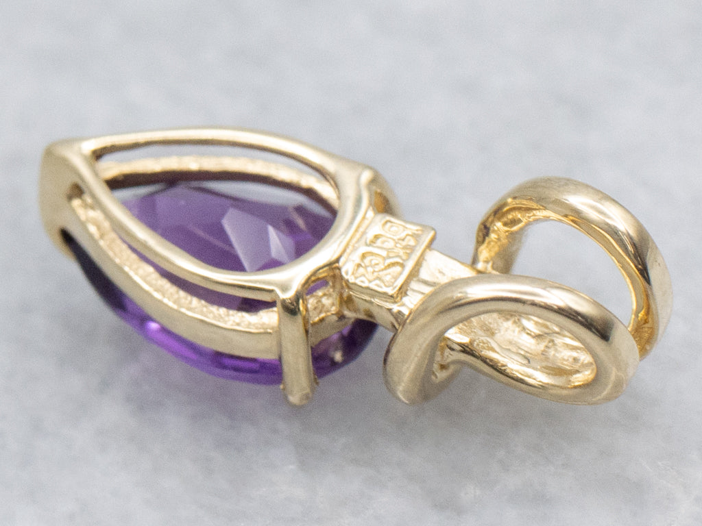 Pear-Cut Amethyst Yellow Gold Pendant
