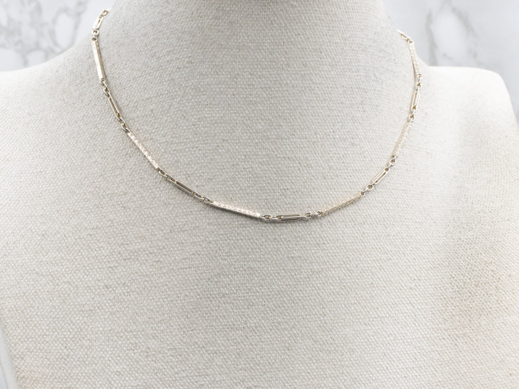 Etched White Gold Vintage Bar Link Pocket Watch Chain