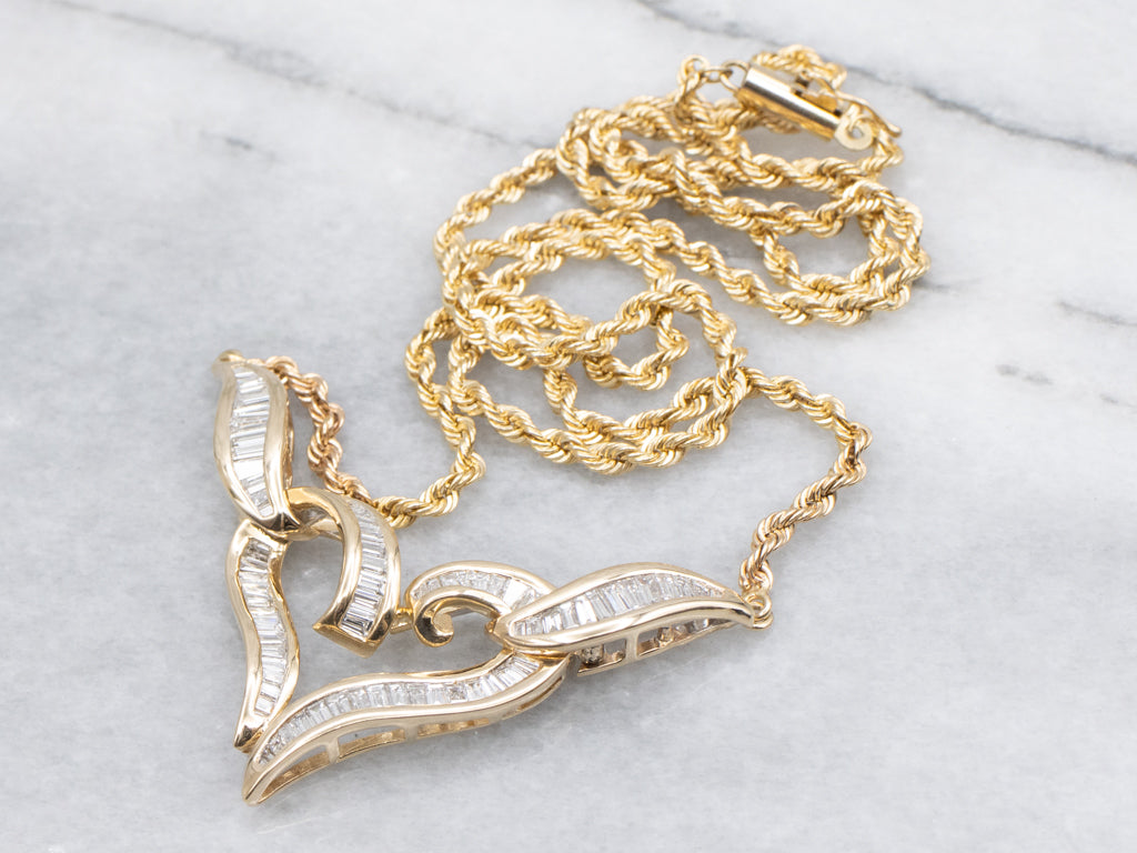 Modernist Gold and Diamond Sweetheart Necklace