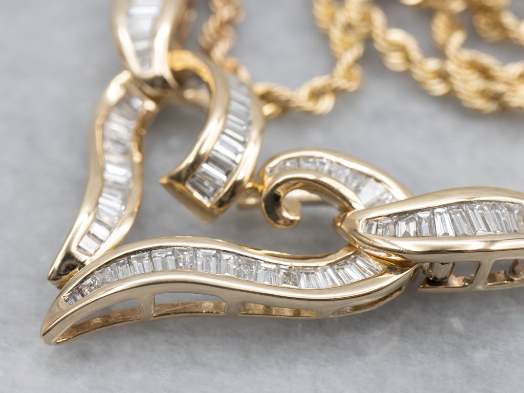 Modernist Gold and Diamond Sweetheart Necklace