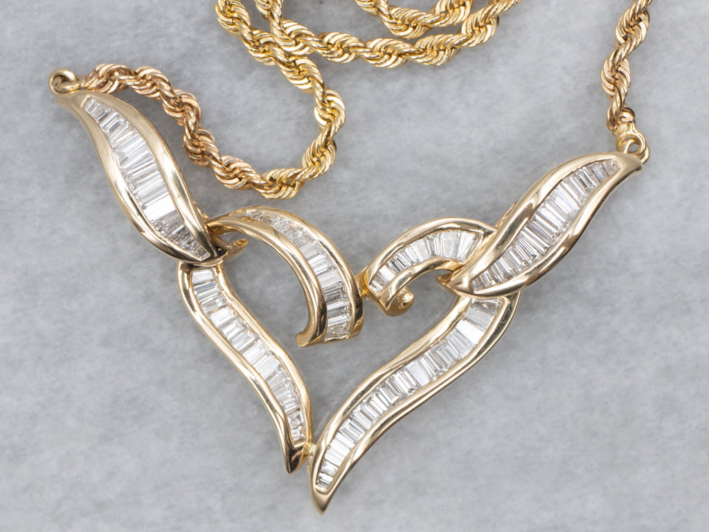 Modernist Gold and Diamond Sweetheart Necklace