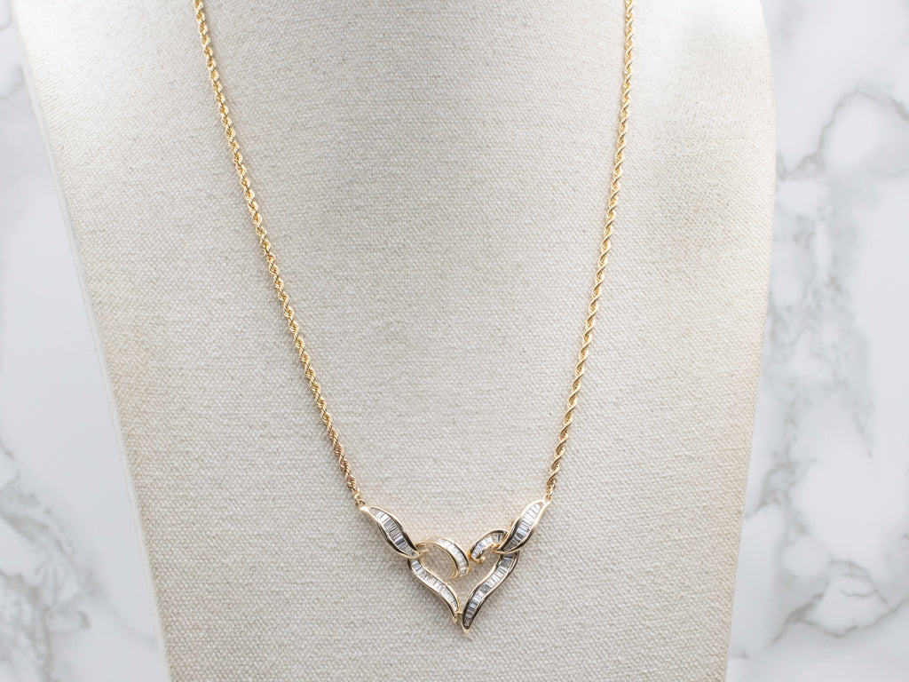 Modernist Gold and Diamond Sweetheart Necklace