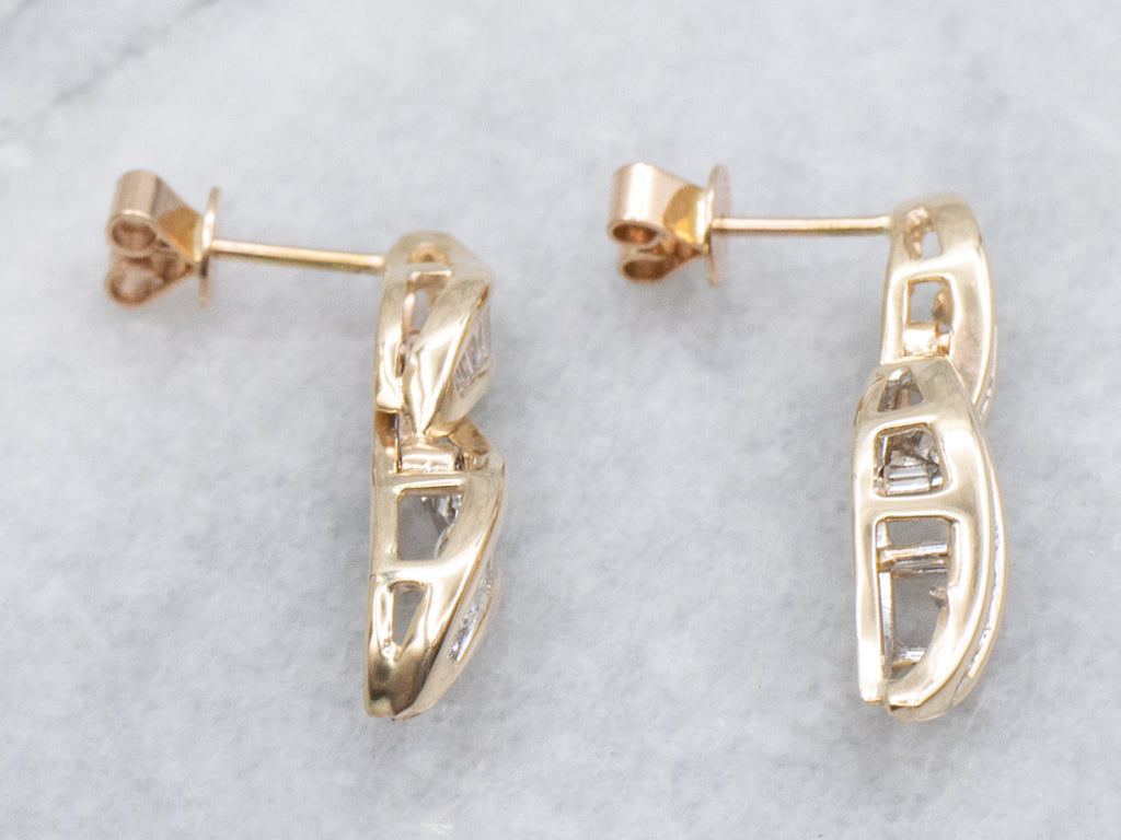 Yellow Gold Baguette-Cut Diamond Drop Earrings