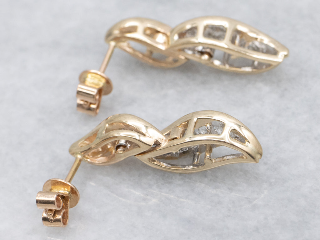 Yellow Gold Baguette-Cut Diamond Drop Earrings
