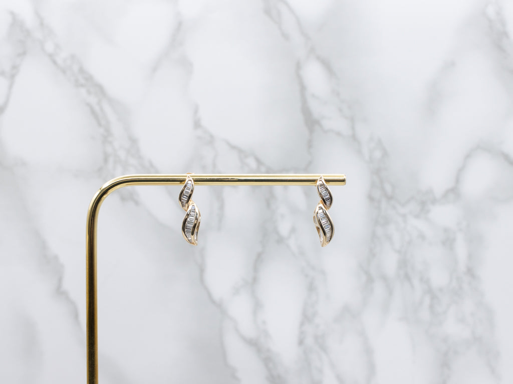 Yellow Gold Baguette-Cut Diamond Drop Earrings