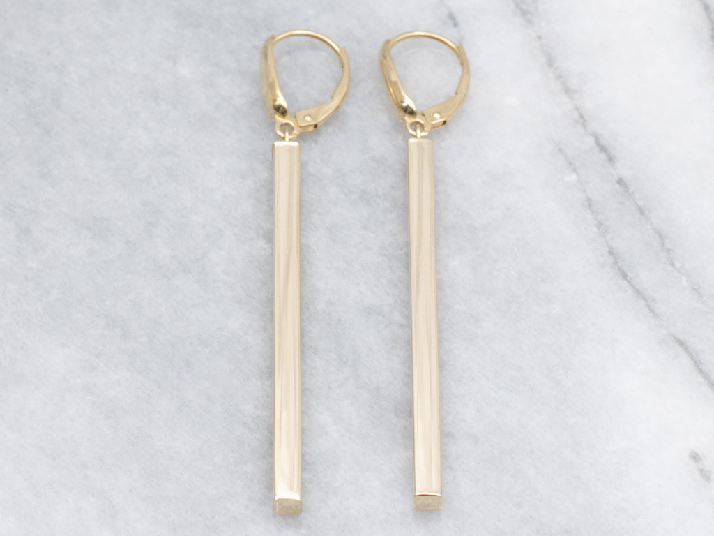 Square Polished Gold Bar Drop Earrings