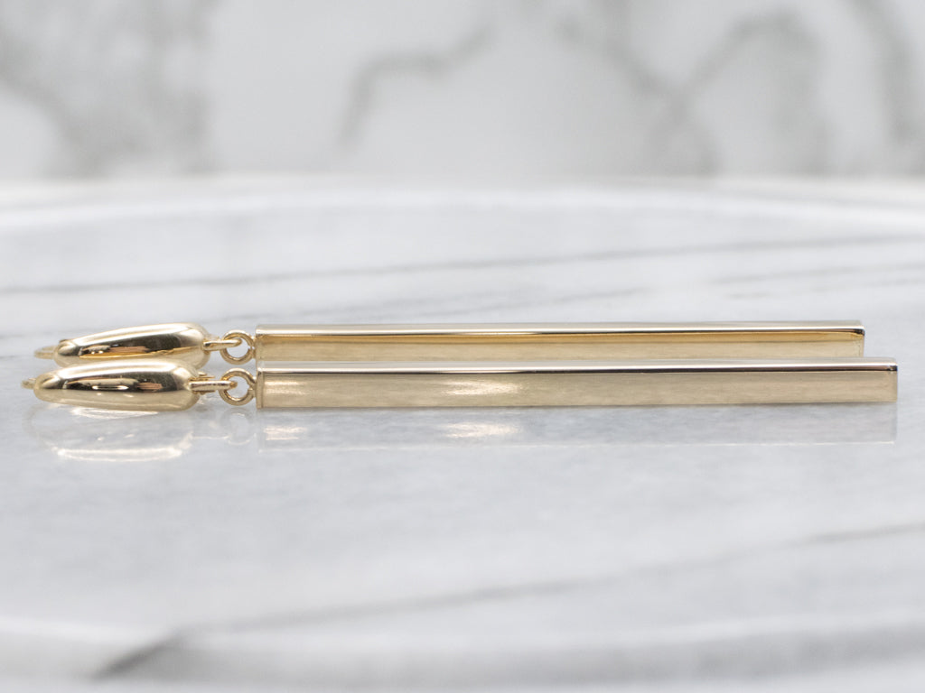 Square Polished Gold Bar Drop Earrings