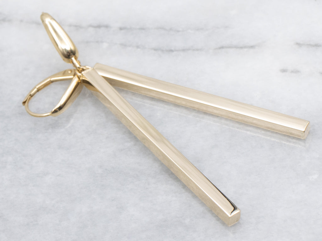 Square Polished Gold Bar Drop Earrings