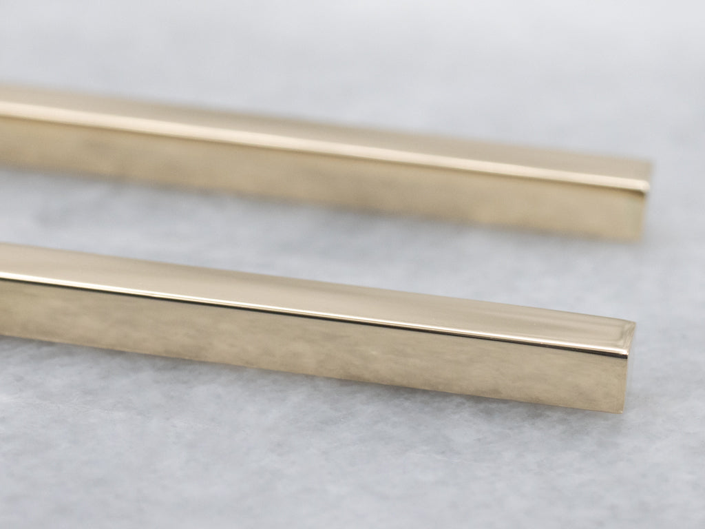 Square Polished Gold Bar Drop Earrings