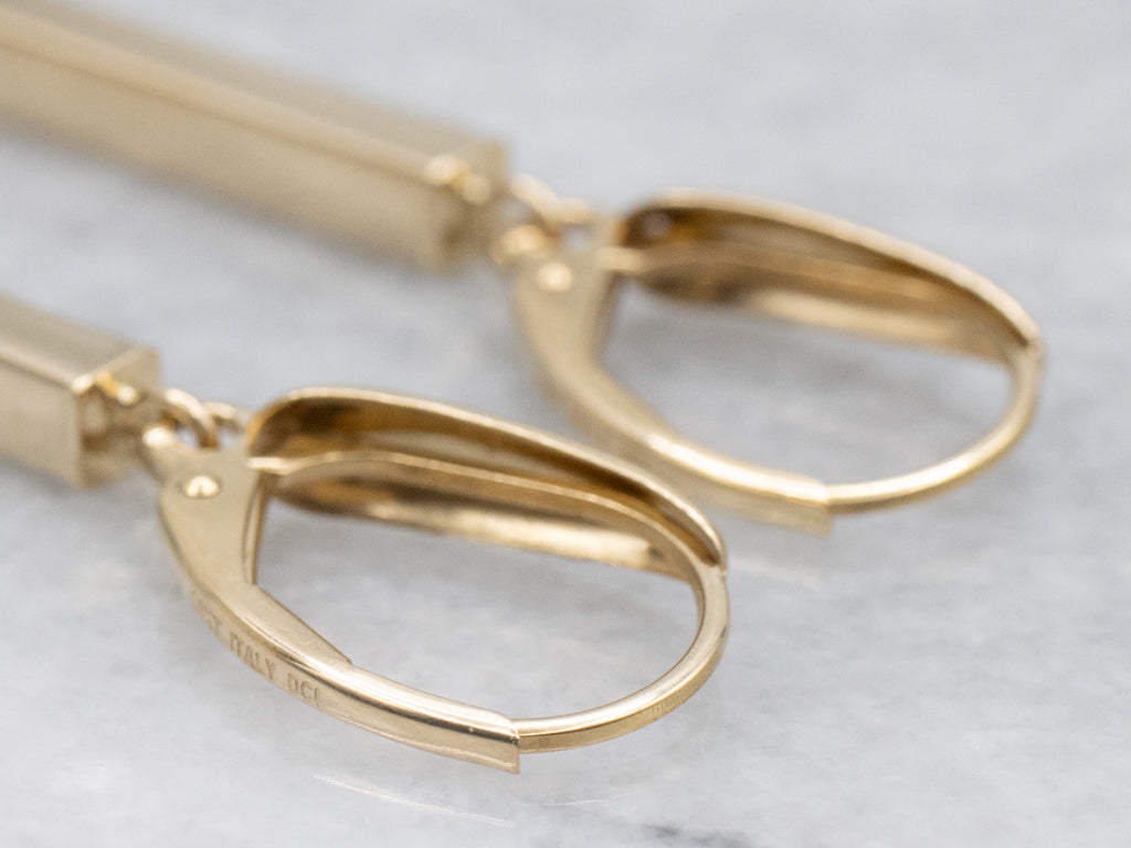 Square Polished Gold Bar Drop Earrings