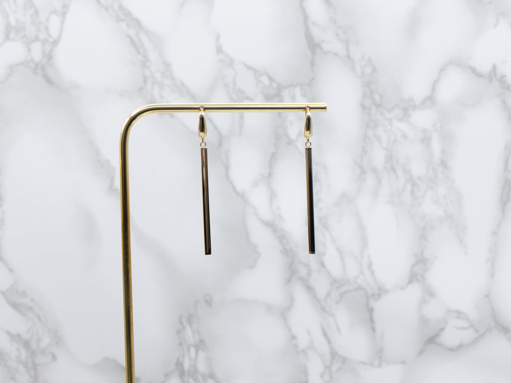 Square Polished Gold Bar Drop Earrings