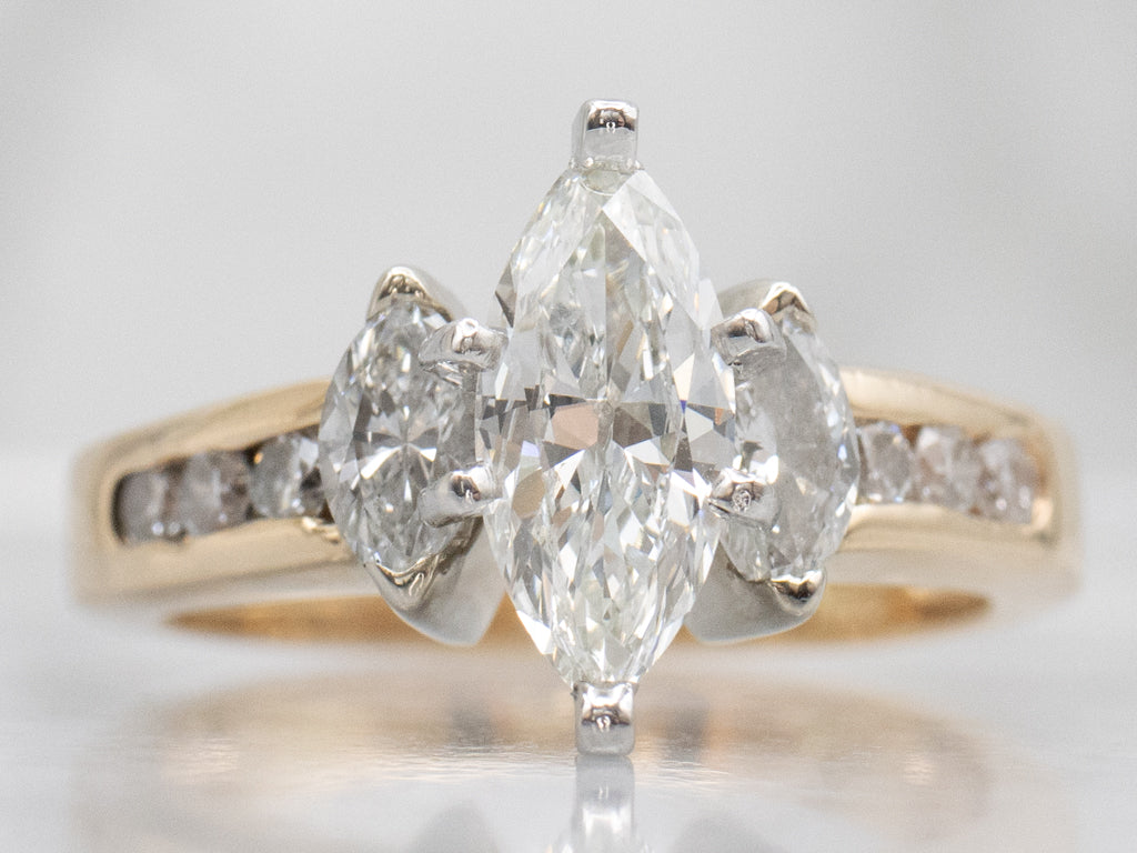 Marquise-Cut Diamond and Diamond Accent Modern Engagement Ring