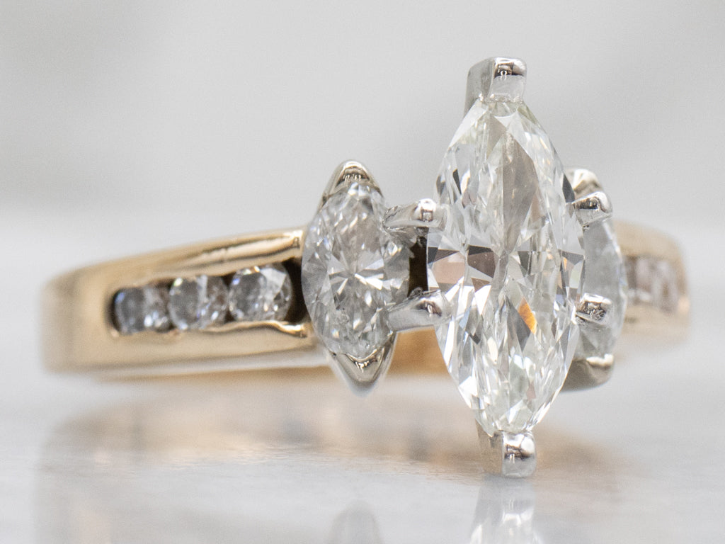 Marquise-Cut Diamond and Diamond Accent Modern Engagement Ring