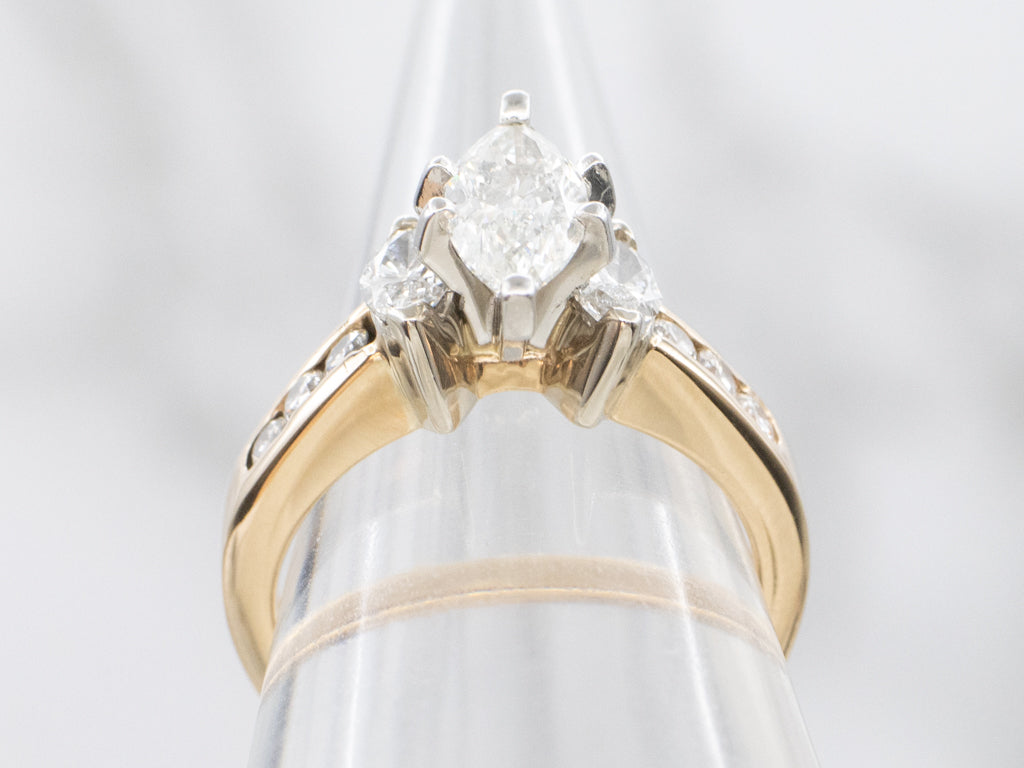 Marquise-Cut Diamond and Diamond Accent Modern Engagement Ring