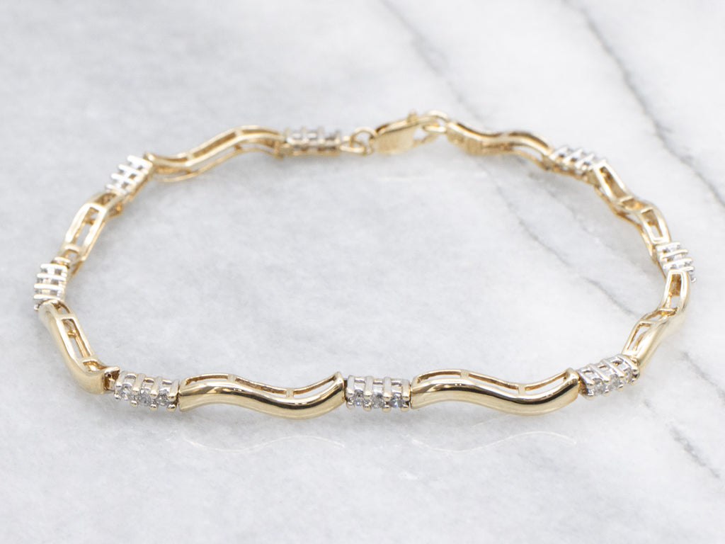 Diamond Two-Tone Gold Curved Bar Link Bracelet