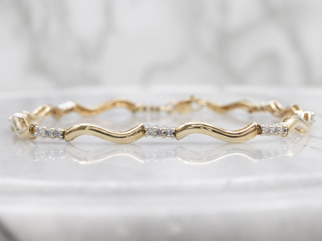 Diamond Two-Tone Gold Curved Bar Link Bracelet