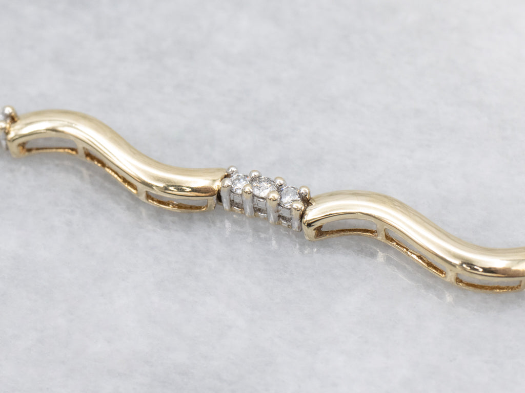 Diamond Two-Tone Gold Curved Bar Link Bracelet