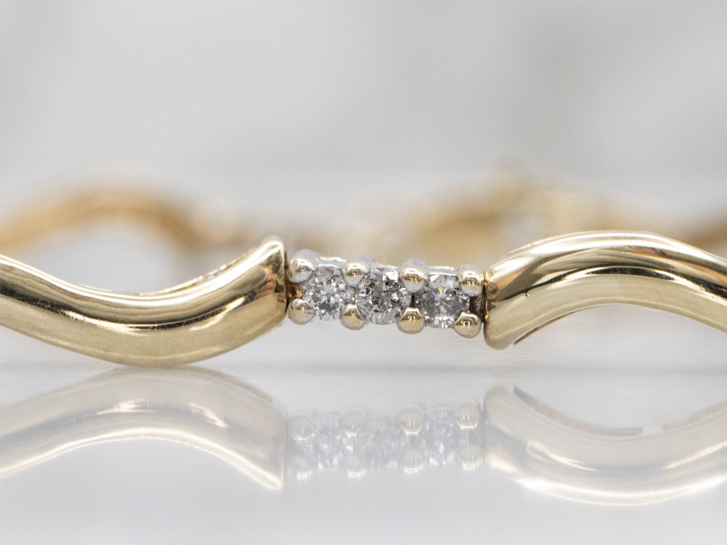 Diamond Two-Tone Gold Curved Bar Link Bracelet