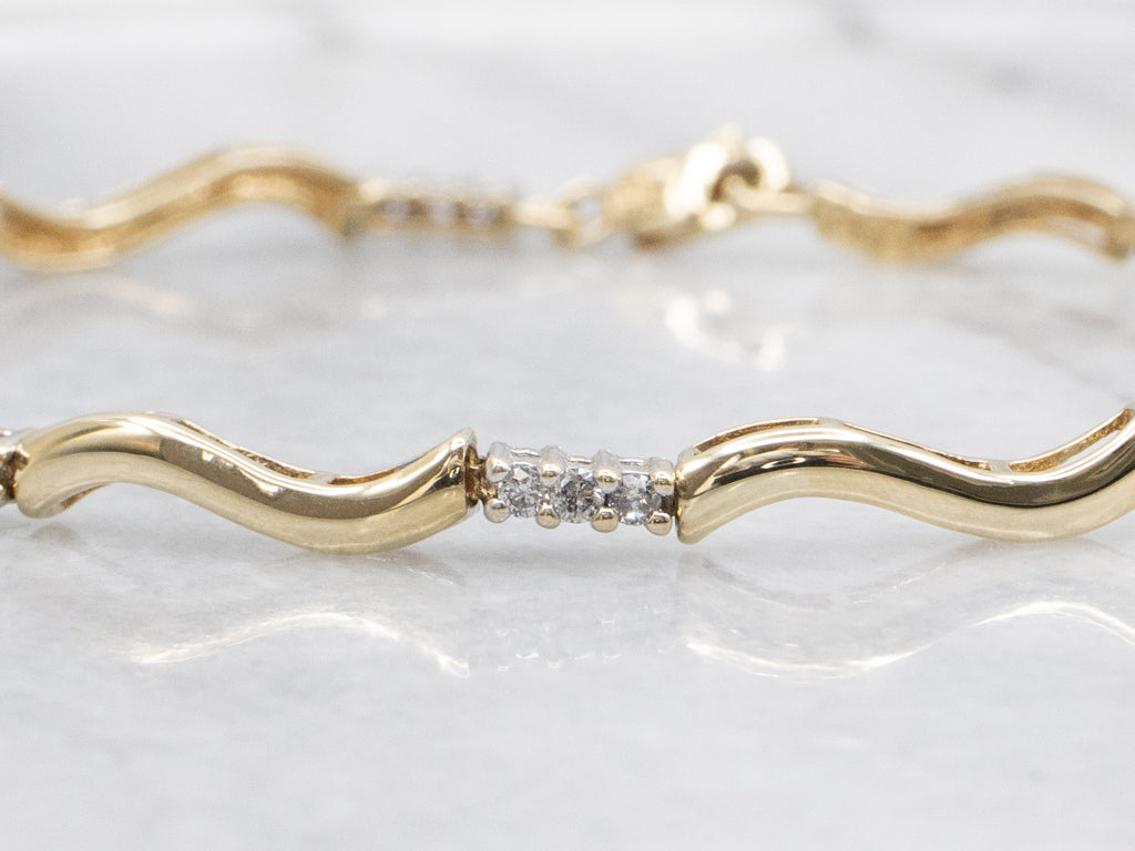 Diamond Two-Tone Gold Curved Bar Link Bracelet