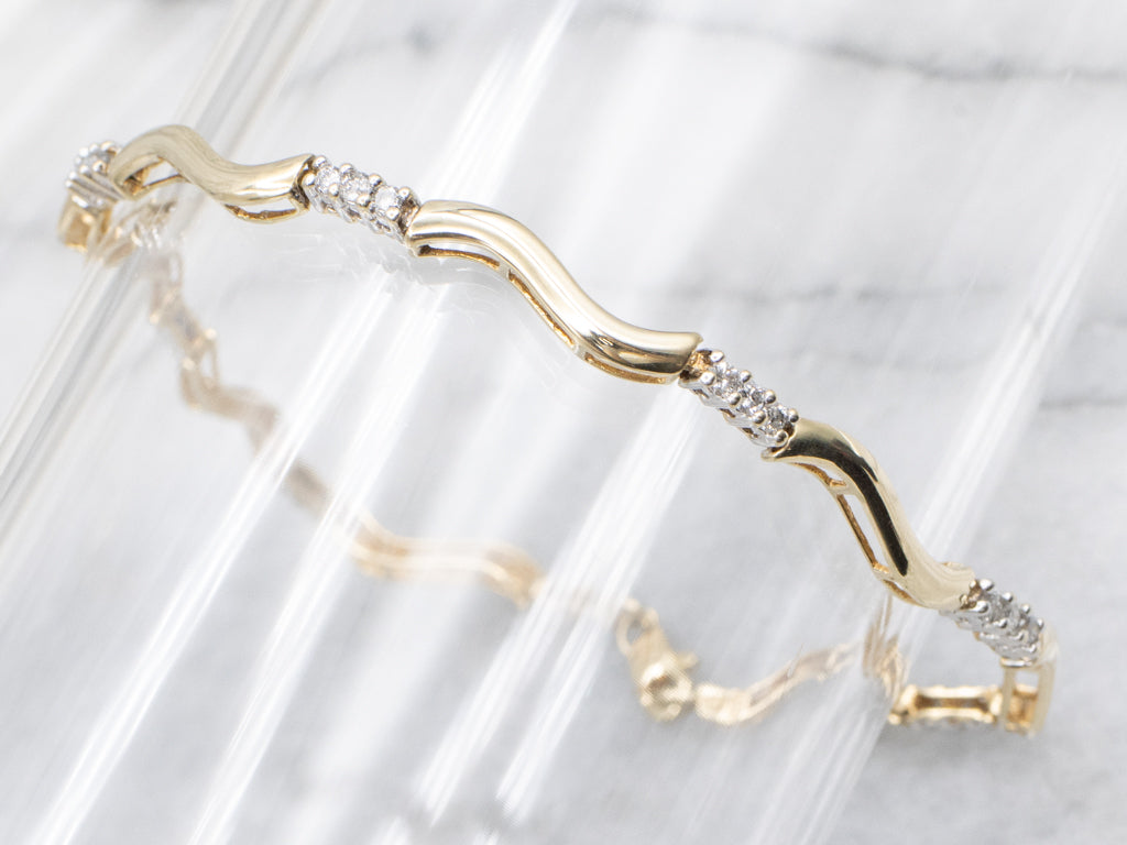 Diamond Two-Tone Gold Curved Bar Link Bracelet