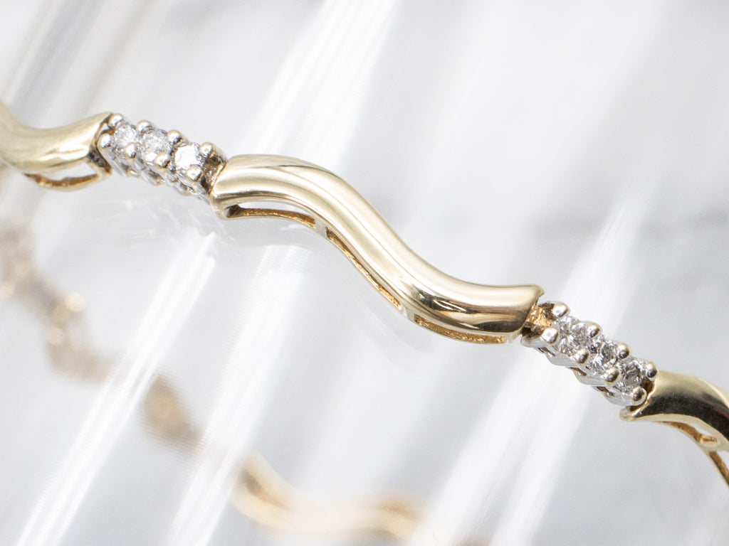Diamond Two-Tone Gold Curved Bar Link Bracelet