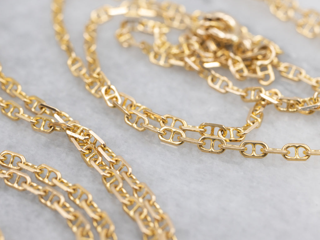 Long Italian Yellow Gold Anchor Chain