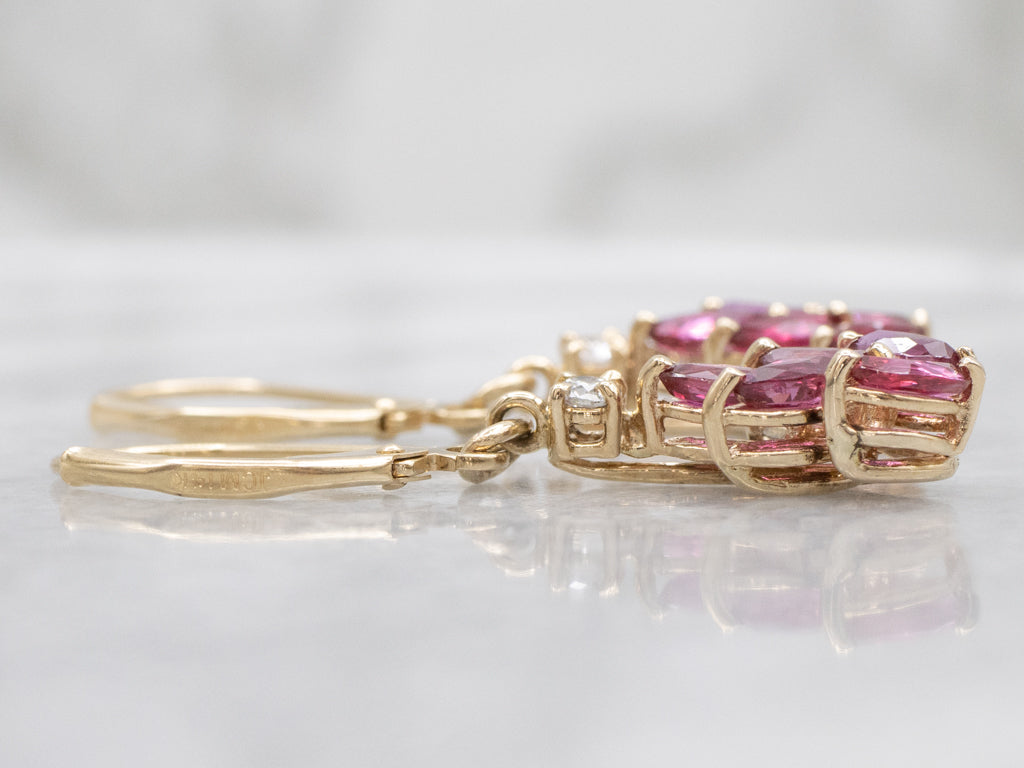 Marquise-Cut Ruby and Diamond Yellow Gold Drop Earrings