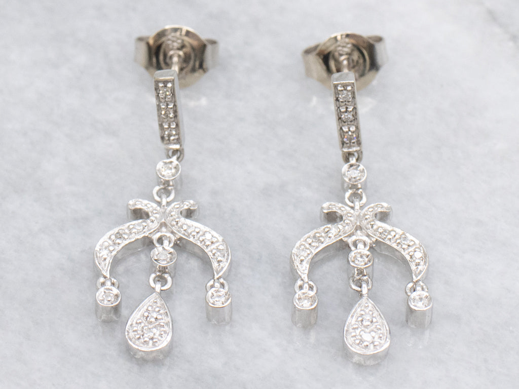White Gold Swinging Teardrop Diamond Earrings