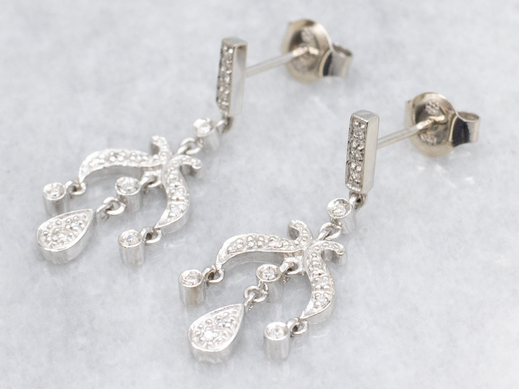 White Gold Swinging Teardrop Diamond Earrings