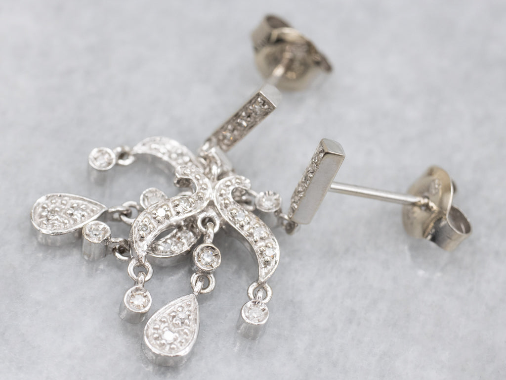 White Gold Swinging Teardrop Diamond Earrings