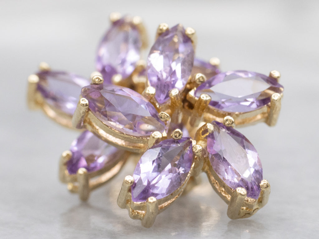 Marquise-Cut Amethyst Yellow Gold Floral Stud Earrings