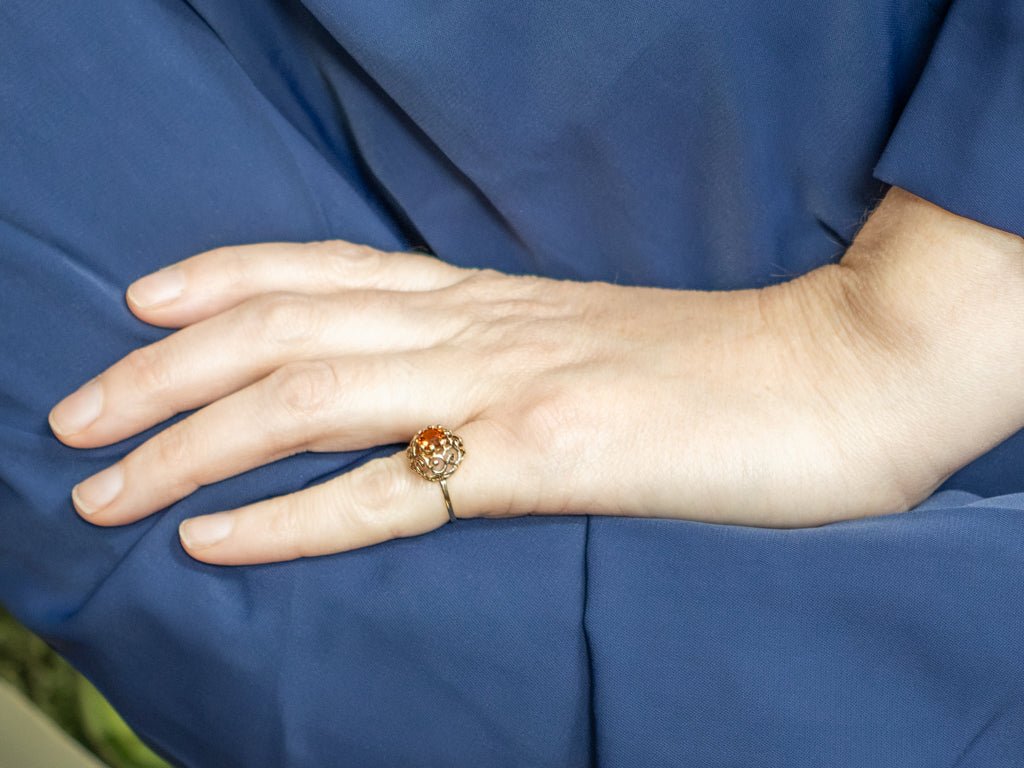 Scrolling Gold Hessonite Garnet Solitaire Ring