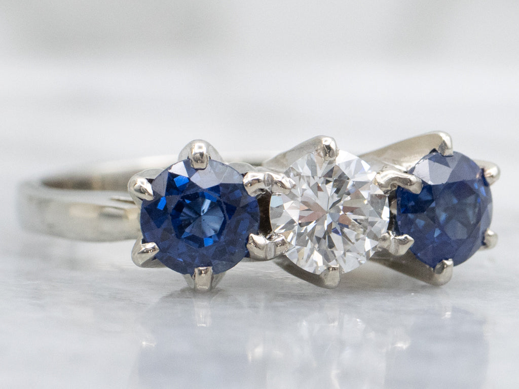 Diamond and Sapphire Three-Stone Anniversary Ring