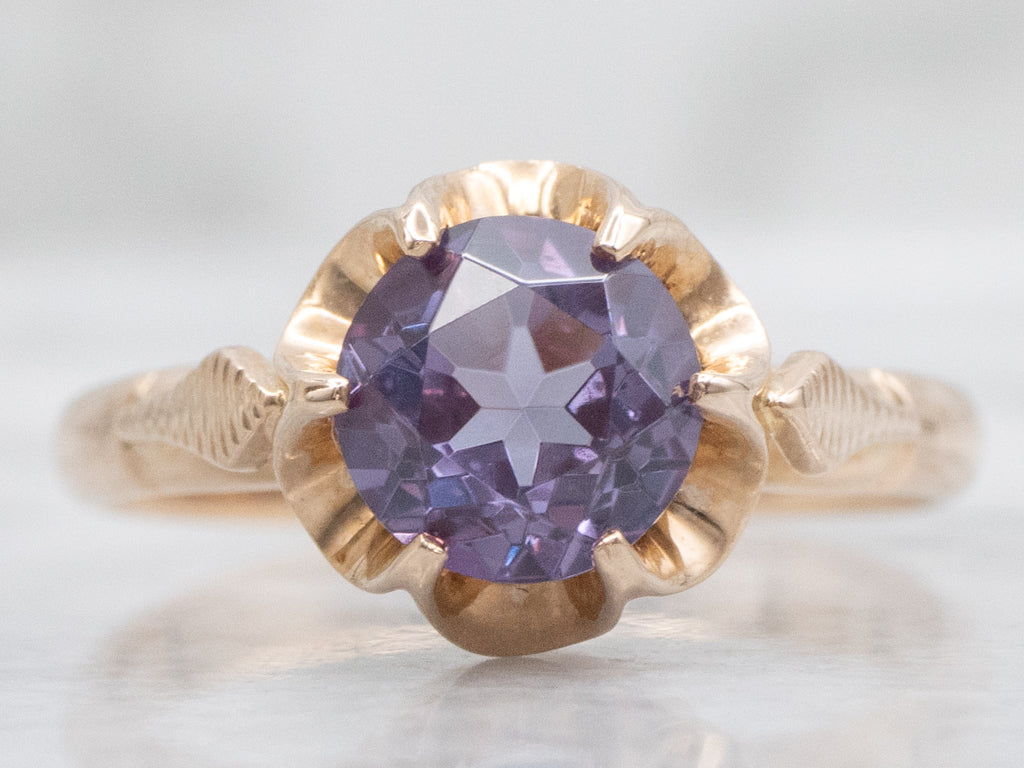 Buttercup-Set Synthetic Alexandrite Rose Gold Solitaire Ring