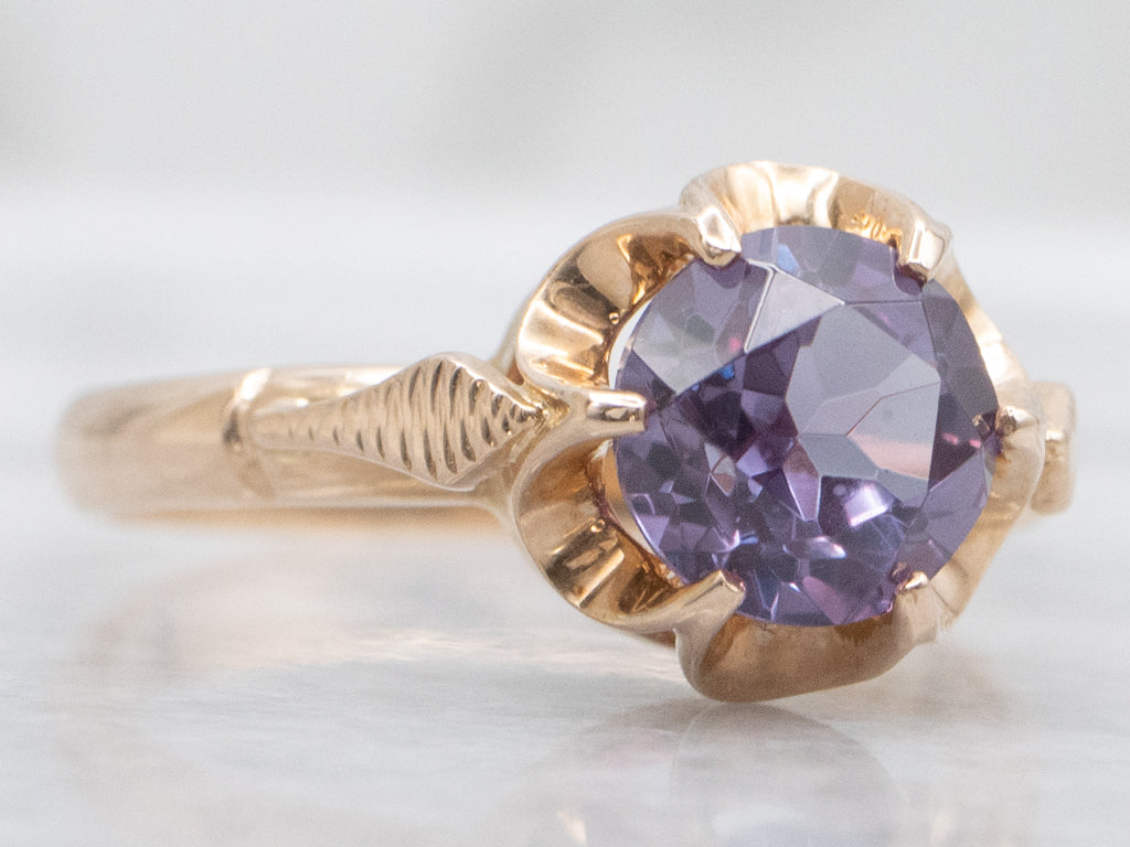 Buttercup-Set Synthetic Alexandrite Rose Gold Solitaire Ring