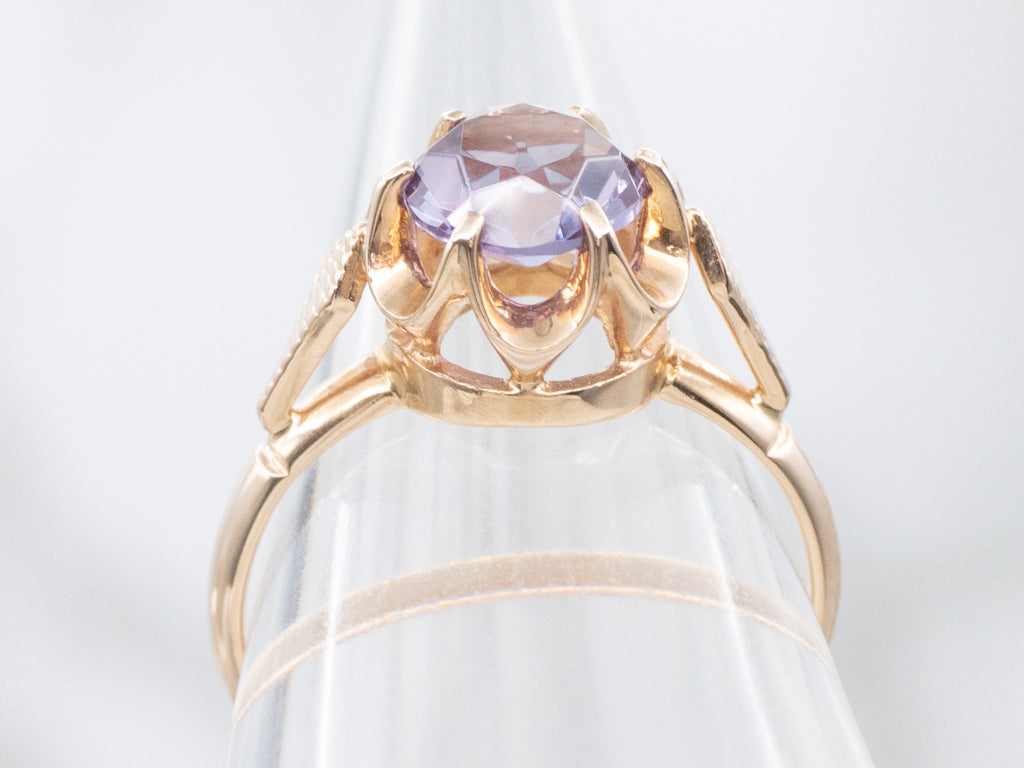 Buttercup-Set Synthetic Alexandrite Rose Gold Solitaire Ring