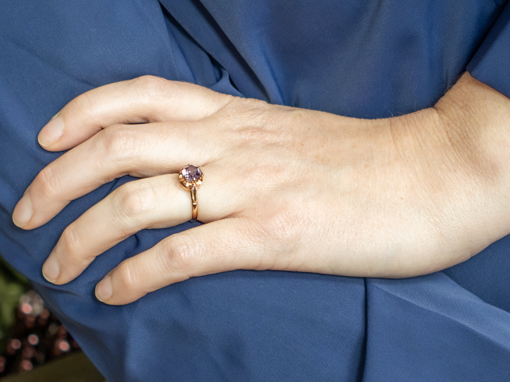 Buttercup-Set Synthetic Alexandrite Rose Gold Solitaire Ring