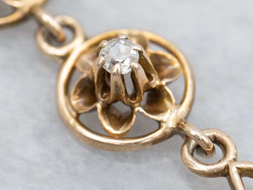 Triple Old Mine Cut Diamond Butter-Cup Drop Lavalier Pendant