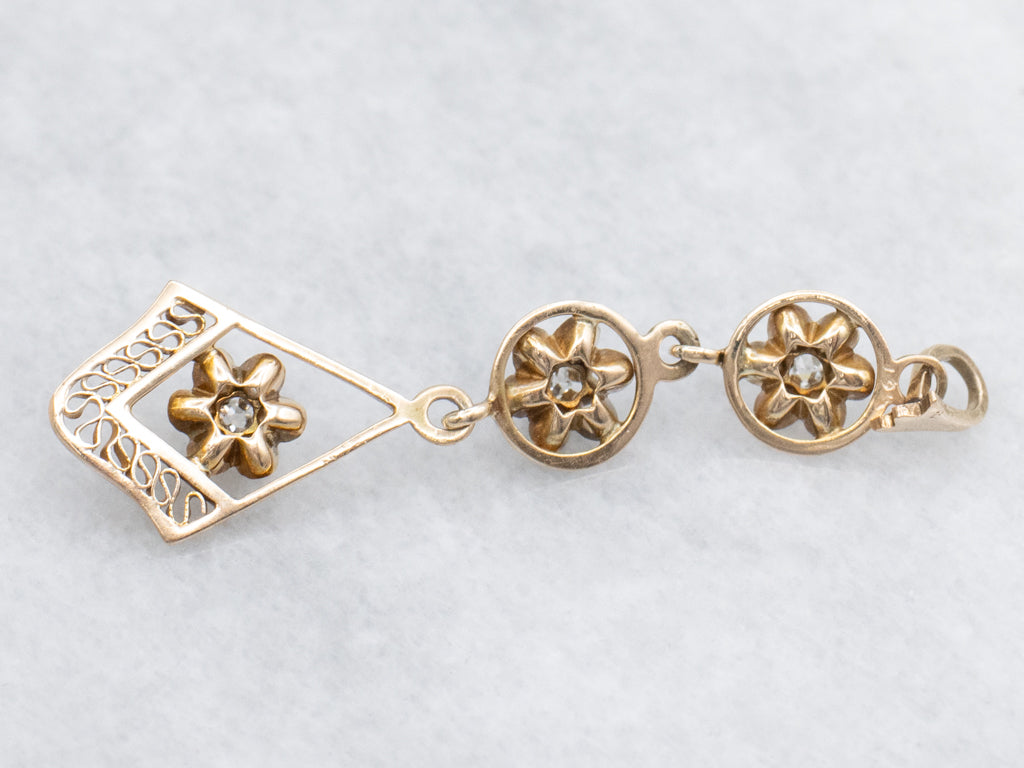 Triple Old Mine Cut Diamond Butter-Cup Drop Lavalier Pendant