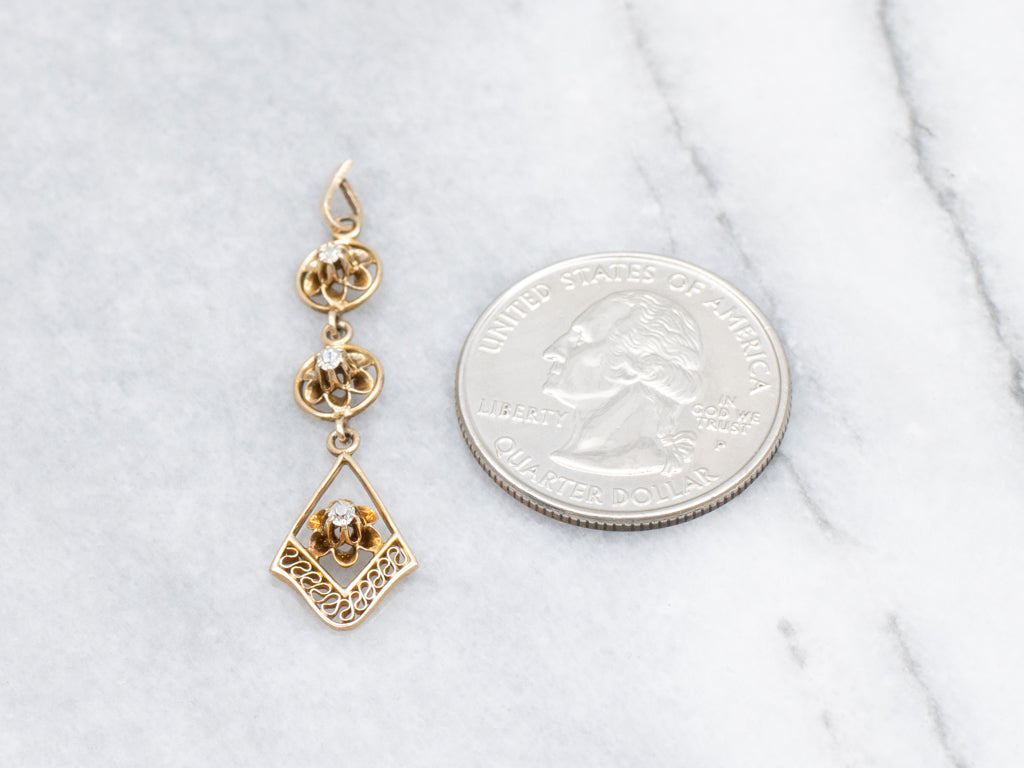 Triple Old Mine Cut Diamond Butter-Cup Drop Lavalier Pendant